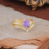 Delicate Twisted Vine Wrapped Prong Pear Cut Amethyst Stackable Rings